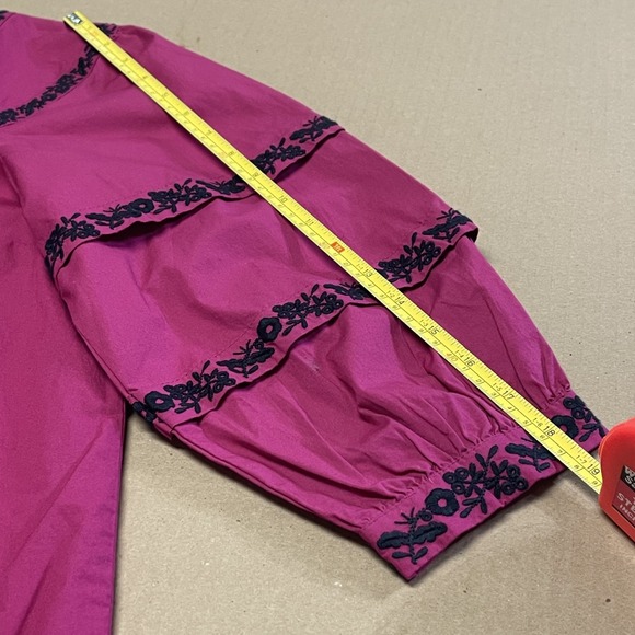 Talbots‎ Women's Embroidered Fuchsia Puff Sleeve Boho V-Neck Top Peasant Stretch - Picture 7 of 12